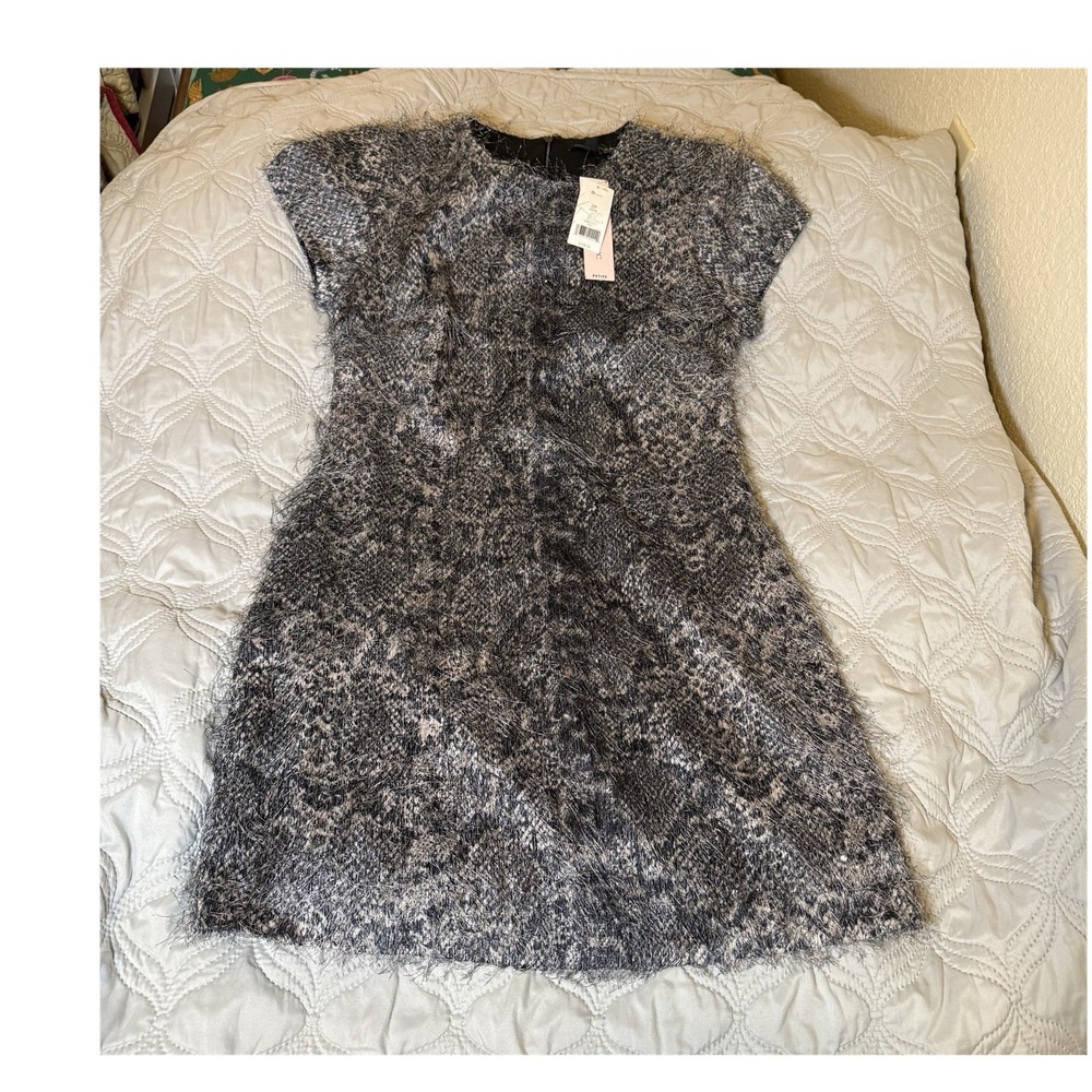 Banana‎ Republic Petite Dress 2P NWT Textured Fuzzy Knit Black Gray Lined